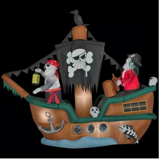 Gemmy 10 Ft. Animated Inflatable Skeleton Pirate Ship Halloween ...