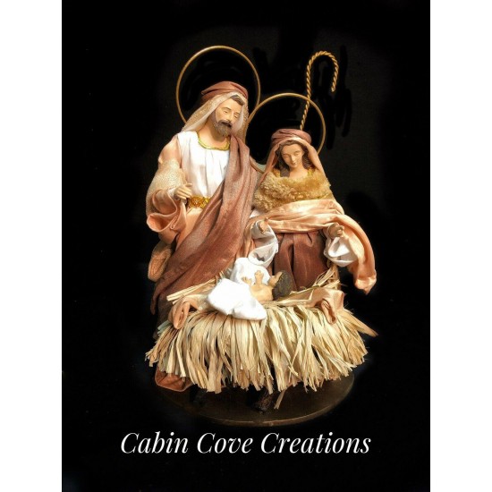 Holy Family Nativity with fabric robes, Nativity Christmas Centerpiece