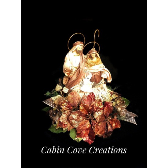 Holy Family Nativity with fabric robes, Nativity Christmas Centerpiece