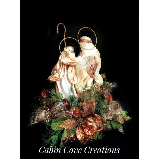 Holy Family Nativity with fabric robes, Nativity Christmas Centerpiece