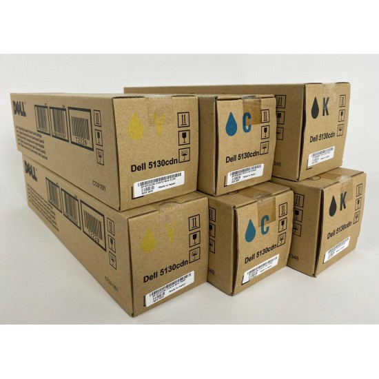 Lot of 6x Dell 5130cdn High Cap Toner Cartridges Black,Yellow, Cyan (NO MAGENTA)