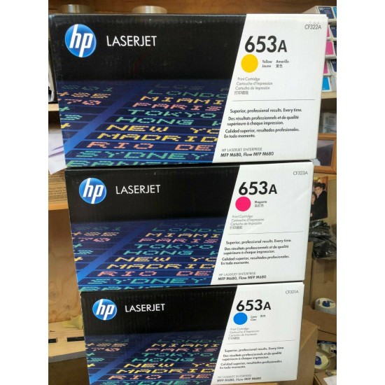 HP 653A CF321A CF322A CF323A ALL 3 COLORS BRAND NEW HP 653A SEALED AS PICTURED.