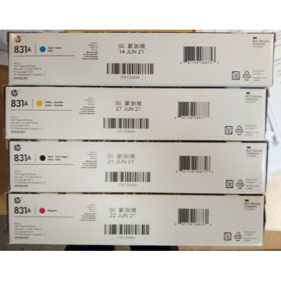 HP 831A Set Black Cyan Magenta Yellow NEW OEM - DATE: 2021 - latex 310 315 370