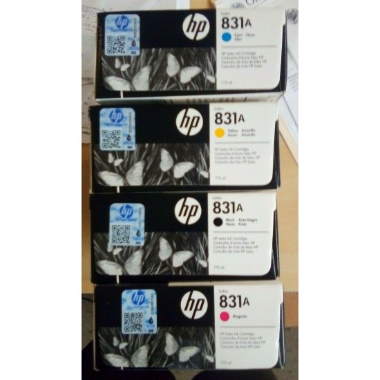 HP 831A Set Black Cyan Magenta Yellow NEW OEM - DATE: 2021 - latex 310 315 370