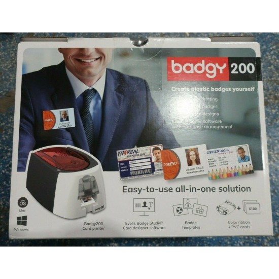 Evolis Badgy200 Plastic ID Card Printer (Factory NEW) H35