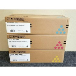 GENUINE OEM RICOH SP C252HA 407654, 407655, 407656 CMY TONER CTGS, NEW FS BOXES