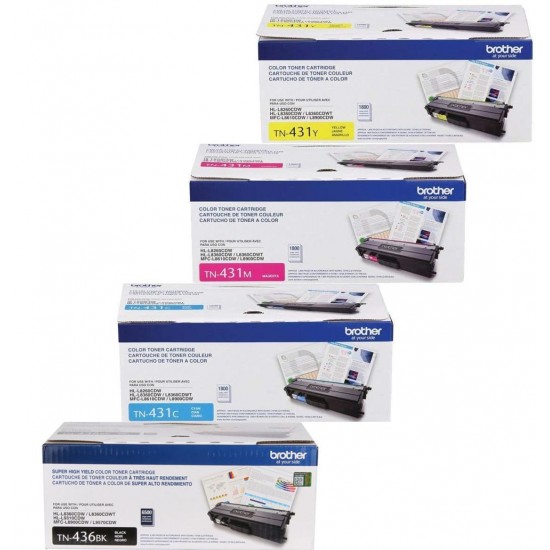 GENUINE OEM BROTHER TN436BK TN431C TN431Y TN431M TONER SET (4-PACK) BRAND NEW