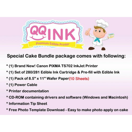 Edible Printer Bundle Canon Printer W/ Wafer Paper & Edible Ink Cartridge