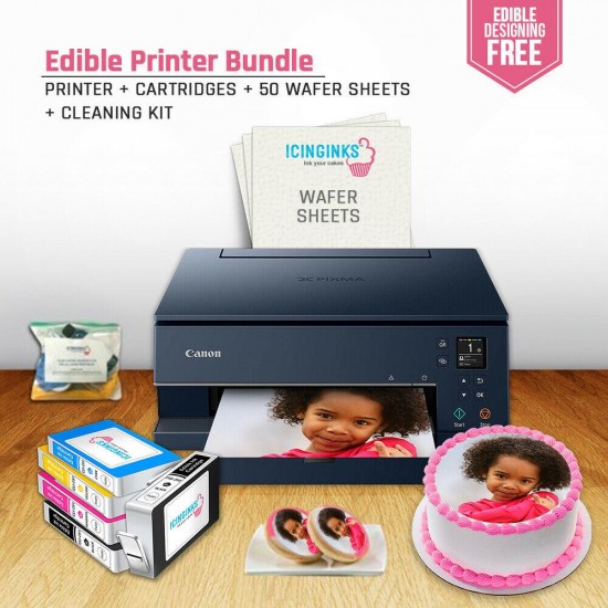 Edible Printer Bundle System with Edible Sheets, Ink Cartridges, Cleaning Kit