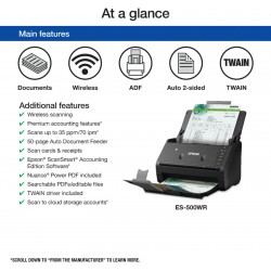 New Epson WorkForce ES-500WR Wireless Color Receipt Document Scanner w/ Warranty