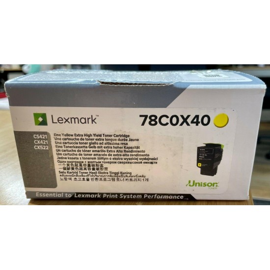 New Lexmark 78C0X40 Yellow Extra High Yield Toner Cartridge CS421 CX421 CX522