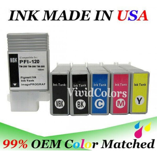 6 Pack PFI-120 Compatible Ink Cartridge tank Fit Canon iPF TM-200 TM-300 TM-305