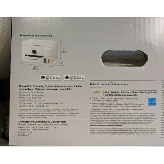 Epson EcoTank ET-4760 Wireless Color All-in-One Supertank Printer White New