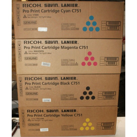 Genuine Ricoh Savin Lanier C751 Pro Toner SET  828185 828186 828187 828188