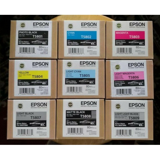 9 Genuine Epson 80ml ink 5801 5802 5803 5804 5805 5806 5807 5808 5809 for 3800