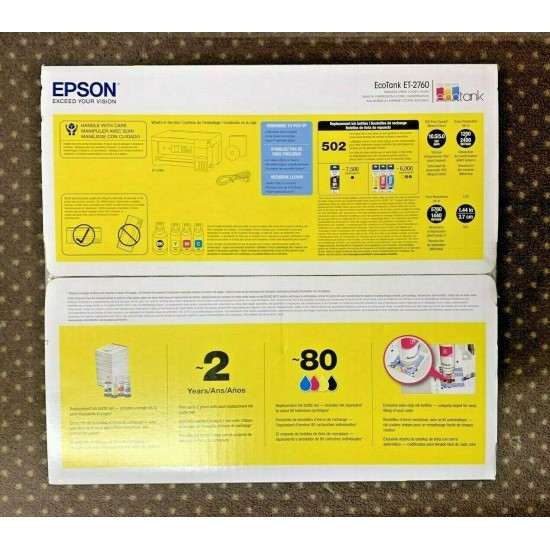 Epson EcoTank ET-2760 Inkjet All-In-One Printer (New In The Box) Free Shipping