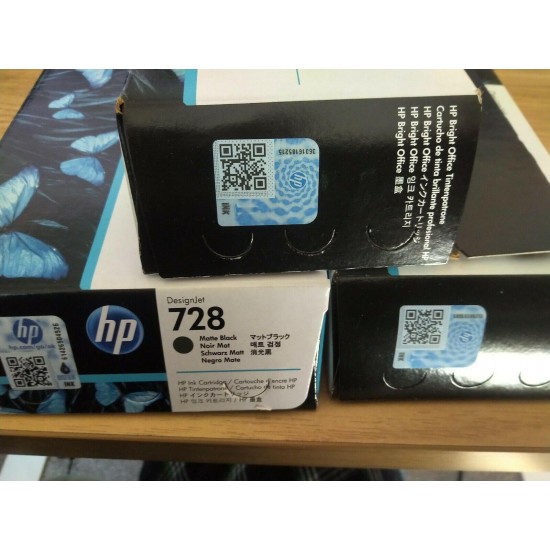 HP DesignJet 728 Black 300ml and Yellow Cyan 130ml ink set Brand New Sealed