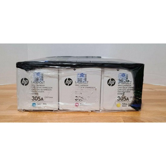 New! Genuine HP 305A CF370AM Toner Cartridges - Tri-Pack: Cyan, Magenta, Yellow