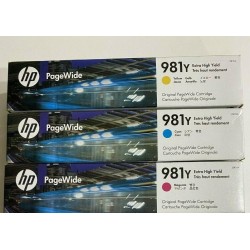 HP PageWide 981Y Extra-High-Yield Ink Cartridge,M,Y&C*Lot of 3* Exp 02/2023