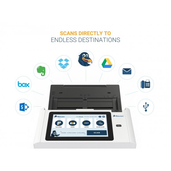 Raven Pro Document Scanner - High Speed Color Duplex Wireless to Cloud WiFi USB