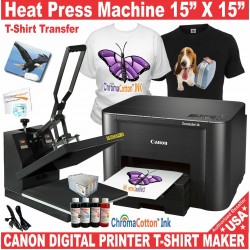 HEAT PRESS 15 X15 TRANSFER SUBLIMATION + CANON PRINTER T-SHIRT PRINT START KIT