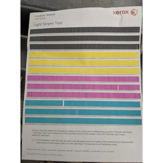 Xerox ColorQube 8580DN Printer 2 Light stripes missing - Only 649 Pages!