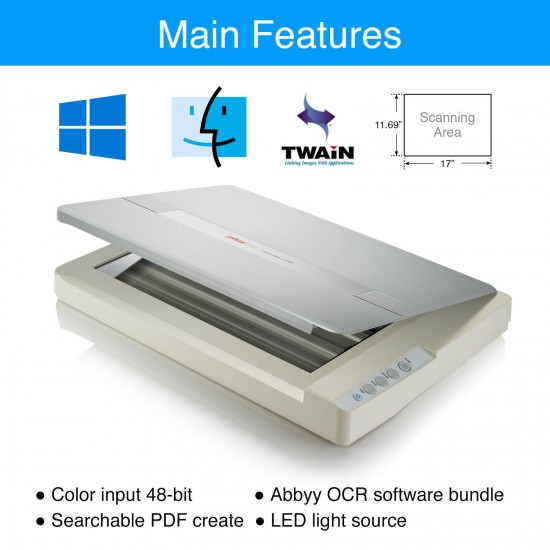 Plustek A3 Scanner OS1180 Large for 11.69 x 17 Flatbed  Mac and PC SEE VIDEO