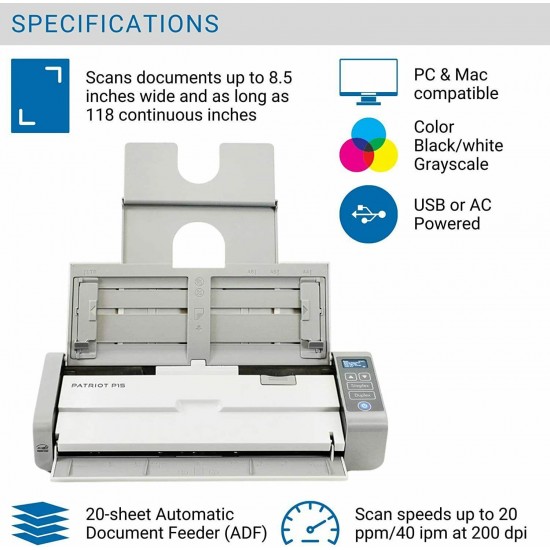 NEW VISIONEER PATRIOT P15 ADVANCED PROFESSIONAL PORTABLE MOBILE DOCUMENT SCANNER