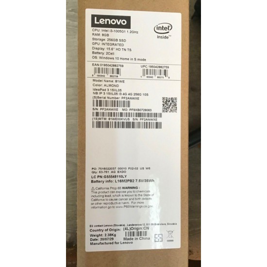 LENOVO IDEAPAD 3 15” LAPTOP-INTEL CORE i3-1005G1 8GB RAM/256 GB SSD FACTORY SEAL