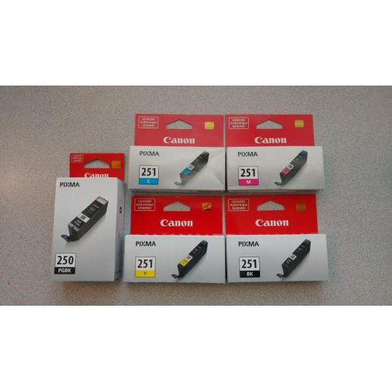 5-PACK CANON GENUINE PGI-250 BLACK & CLI-251 COLOR INK (RETAIL BOX) MX922