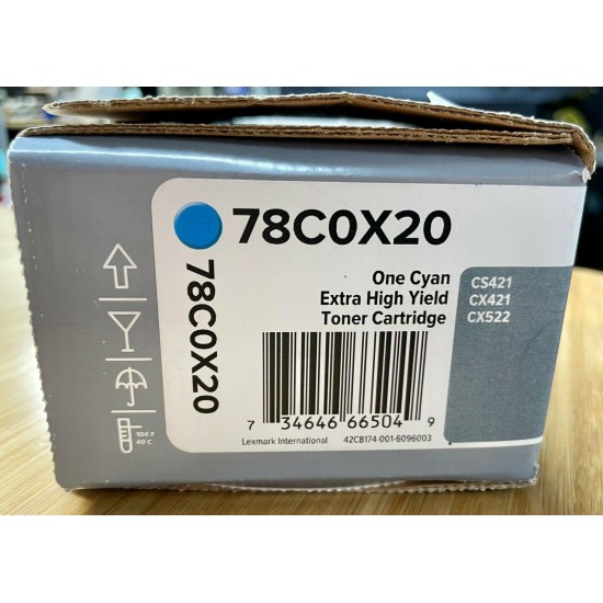 New Lexmark 78C0X20 Cyan Extra High Yield Toner Cartridge For CS421 CX421 CX522