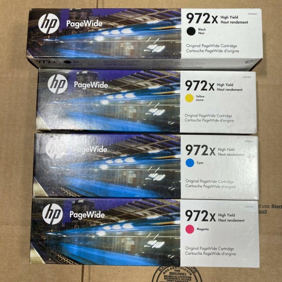 HIGH YIELD HP PageWide 972X Black 5/20 Cyan 1/21 Yellow 12/20 & Magenta 5/21 Exp