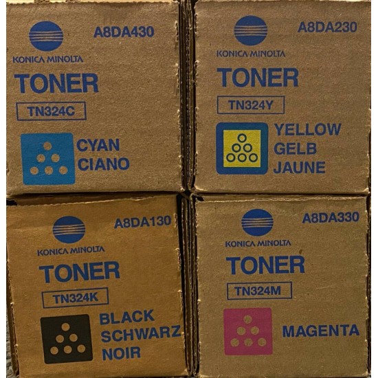 OEM Konica Minolta toner TN324 YMCK for bizhub C368/C308/C258 factory sealed set