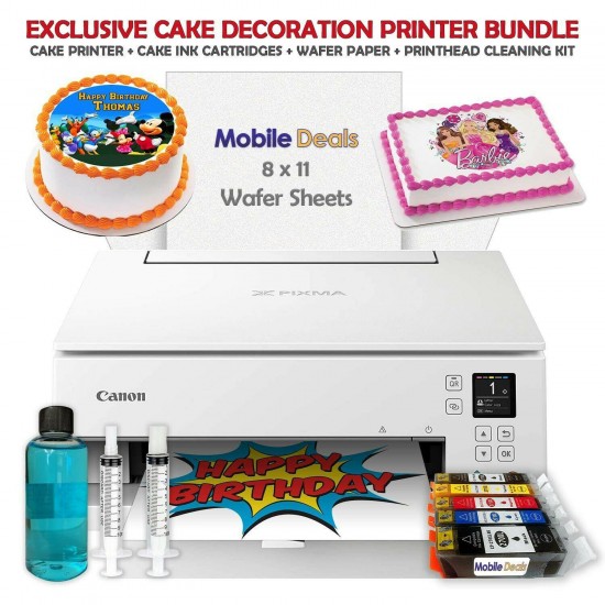 Canon Birthday Cake Image Printer (White) & Cake Ink Cartridges + Wafer Sheets