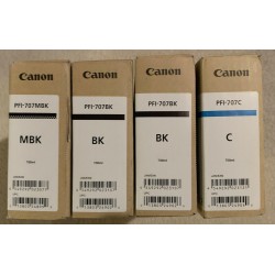 LOT of 4 OEM Canon PFI-707BK, 707MBK, 707C, Inks, NEW, for iPF830/840/850